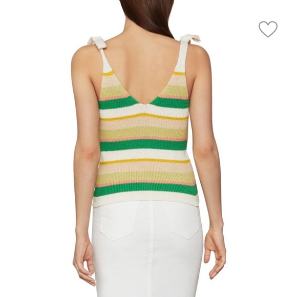 BCBGMaxAzria Colorful Striped Ribbed Knit V-Neck Sweater Bow Tank - Picture 2 of 8